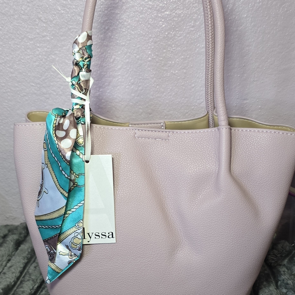 Blush Lavender Tote Bag with Decorative Scarf